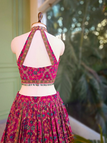 Gulnaar-e-Ishq Peacock Print Halter Neck Lehenga Set