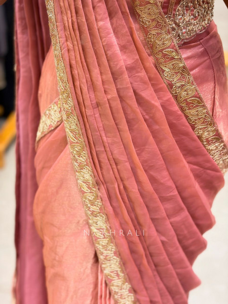 Aarini Pink Drape Saree with Embroidered Corset Blouse