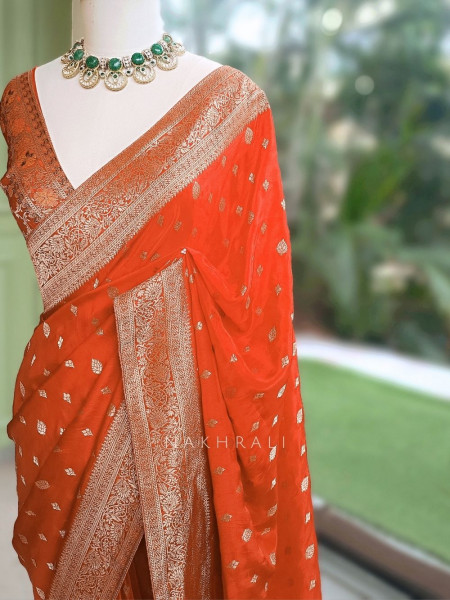Asmi Orange Banarasi Khaddi Georgette  Saree
