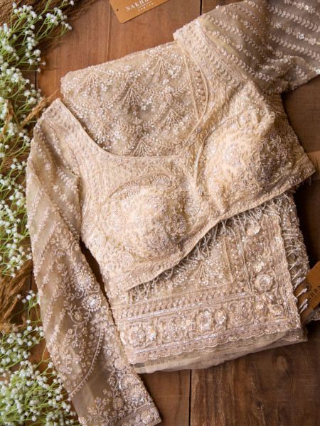 Sofia Cream Sequin Saree with Cut Dana Work