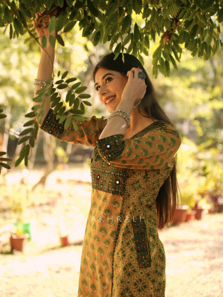 Rozana Mustard Cotton Kurta