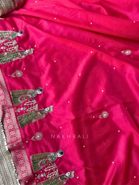 Kalpika  Red Organza Silk Saree With Jaimala Zardosi Motif Work
