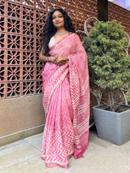 Batik-kala Pink Cotton Saree with Running Blouse Piece