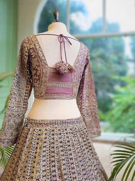 Golden Flare Purple Lehenga with Thread and Sequin Work