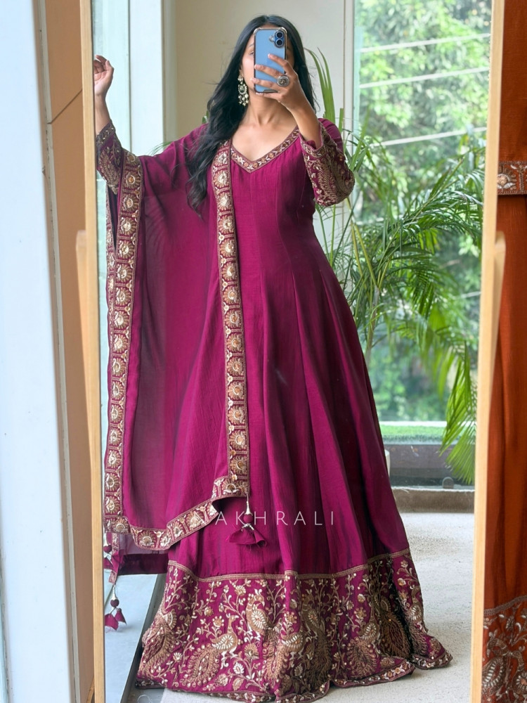 Image of Dastaan Wine Chinon Kalidar Anarkali Set