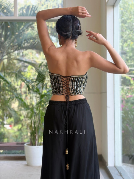 Velmor Black Indo Western Palazzo Set with Sequin Bead Work