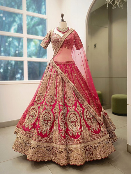 Vyanjana Red Bridal Lehenga with Zari Sequin Bead Work