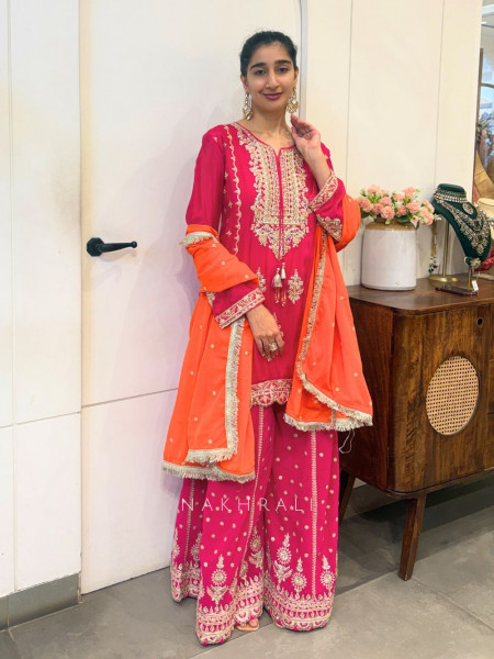 Avannya Orange Embroidered Suit Set