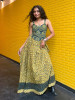 Kaya Diamond-Matrix Cotton Mustard Flared Skirt with Traditional Ethnic Trim
