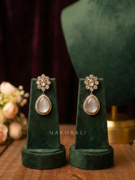 Luniva Grey Necklace Set With Crystal and Teardrop Stone Detail