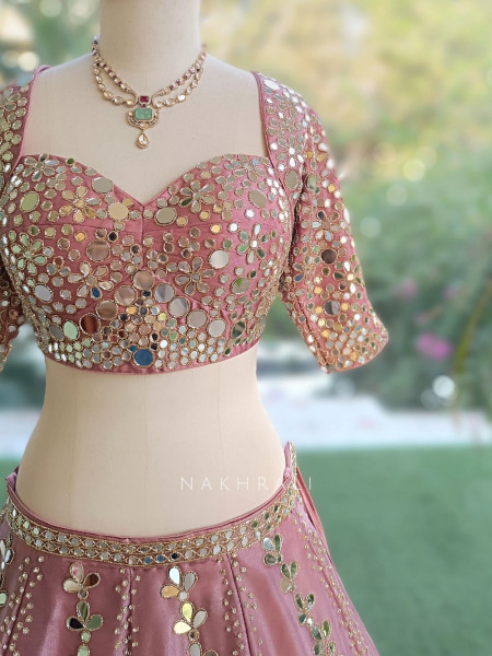 Aaina-e-Gul Pink Tissue Silk & Organza Silk Lehenga