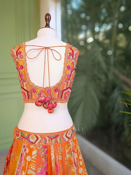 Aahana Orange Embroidered Lehenga Set