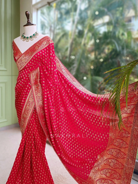 Brocade Medallion Red Banarasi Georgette Saree