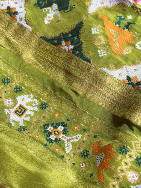 Kalyani Plum Green Patola Saree With With Running Blouse Piece