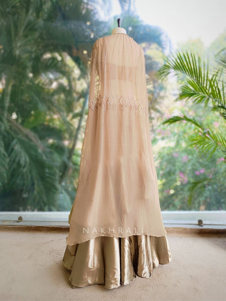 Arista Brown Satin Indo-Western Lehenga with Sequin Bead Work