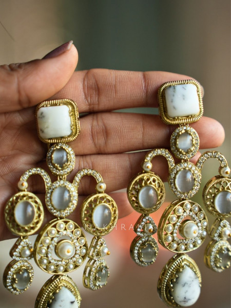 Iraaya  Grey Multistone Statement Earrings