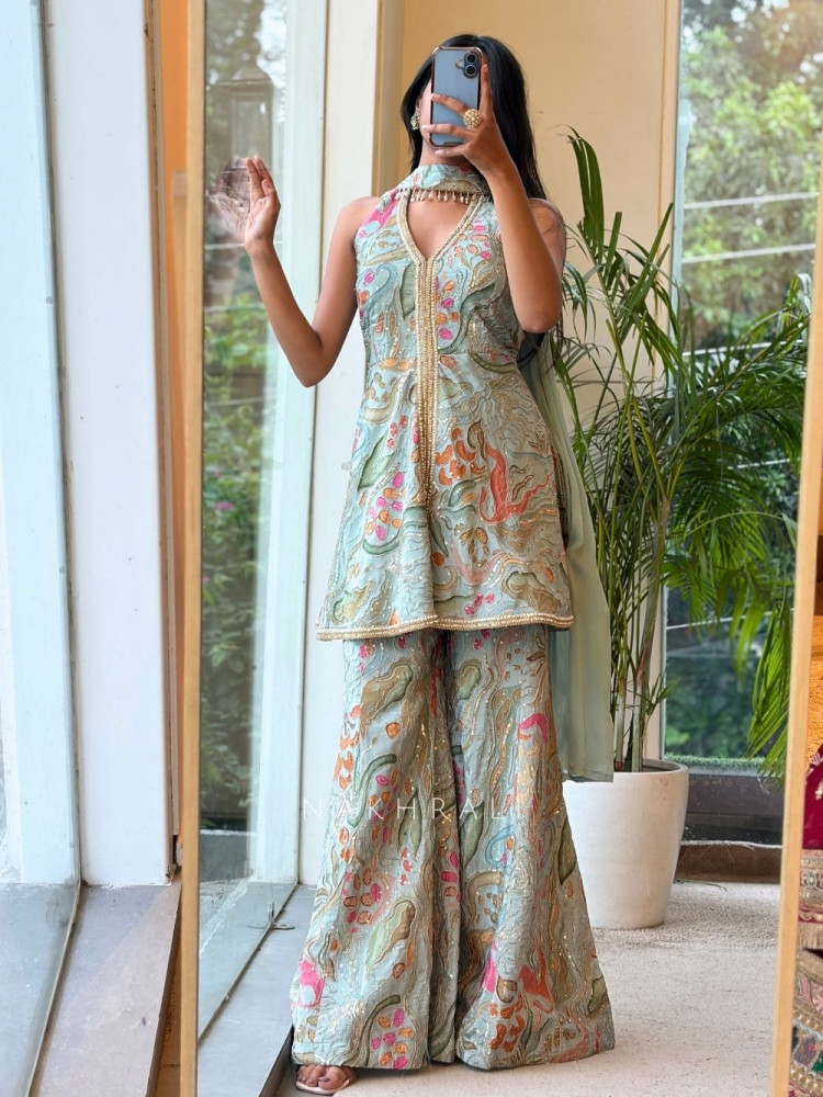 Image of Fiorella Halter Sea Green Sharara Set