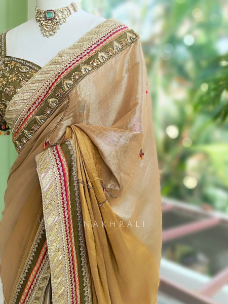 Kairi Mehendi Green Saree with Zari And Mirror Work
