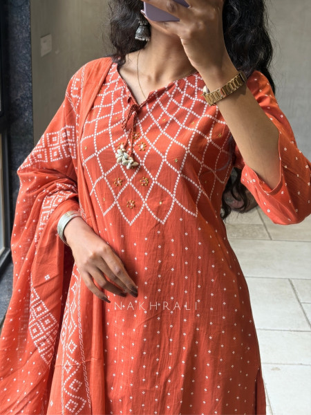 Navira Orange Printed Kurta Palazzo Set with Dori Detail