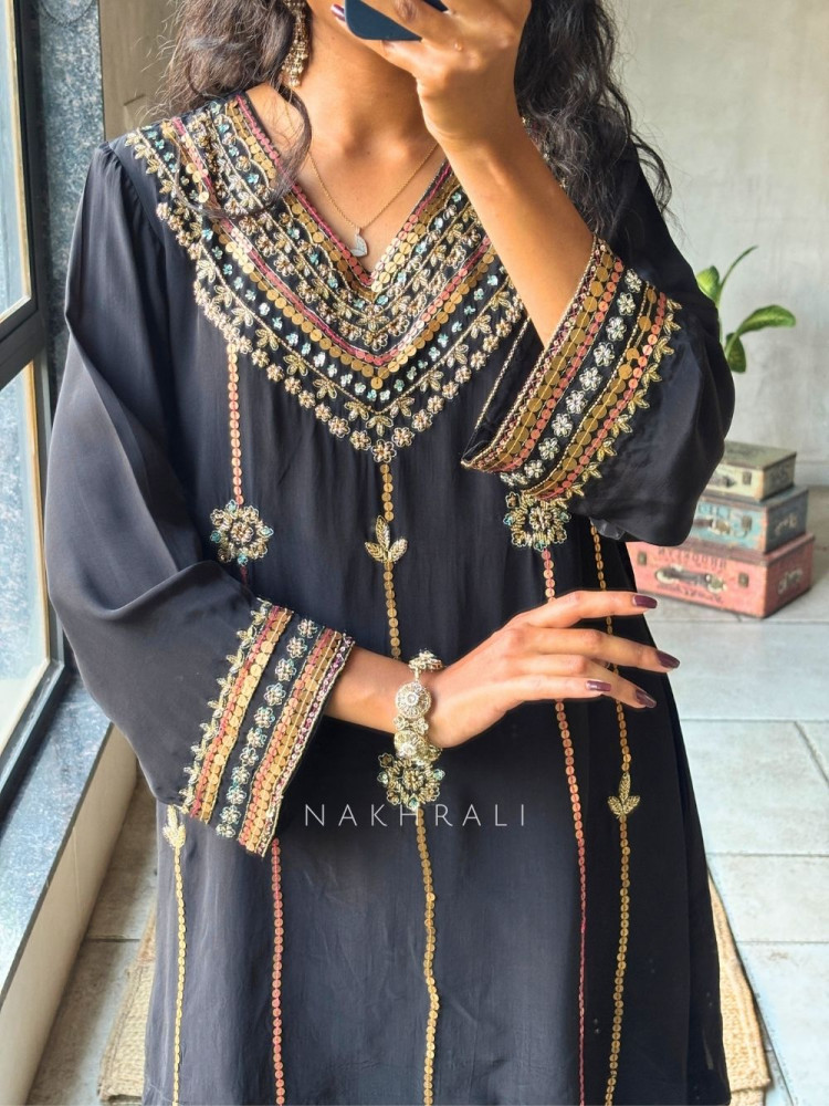 Image of Amaya Boho Black Rayon Palazzo Kurta Set