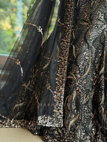 Afra Black Indo-Western Mermaid Lehenga