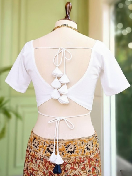 Malika Solid White Cotton Silk Blouse