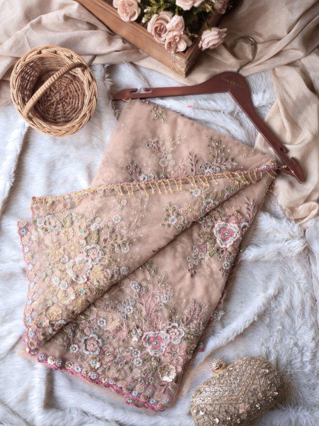 Glitter & Glam Dusty Peach Saree with Readymade Blouse