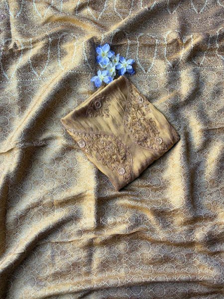 Svaran Lata Cream Banarasi Brocade Saree with Cut Dana Work