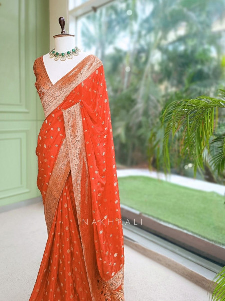 Asmi Orange Banarasi Khaddi Georgette  Saree