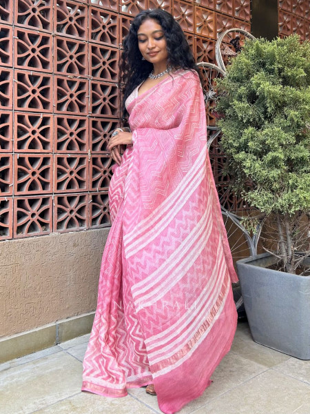 Batik-kala Pink Cotton Saree with Running Blouse Piece