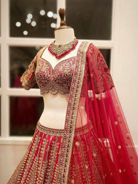 Vyanjana Red Bridal Lehenga with Zari Sequin Bead Work