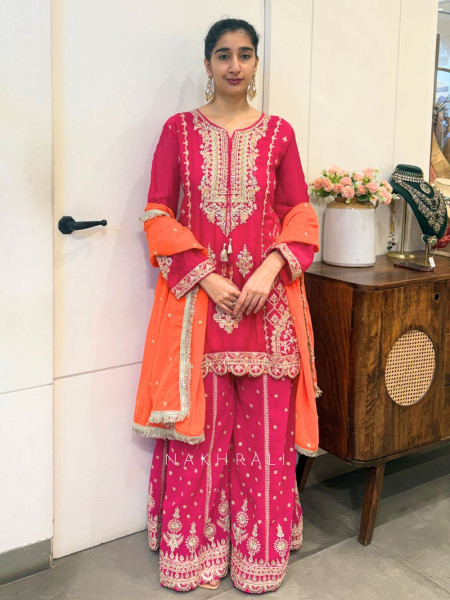 Avannya Orange Embroidered Suit Set
