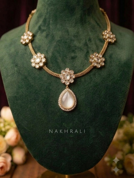 Luniva Grey Necklace Set With Crystal and Teardrop Stone Detail