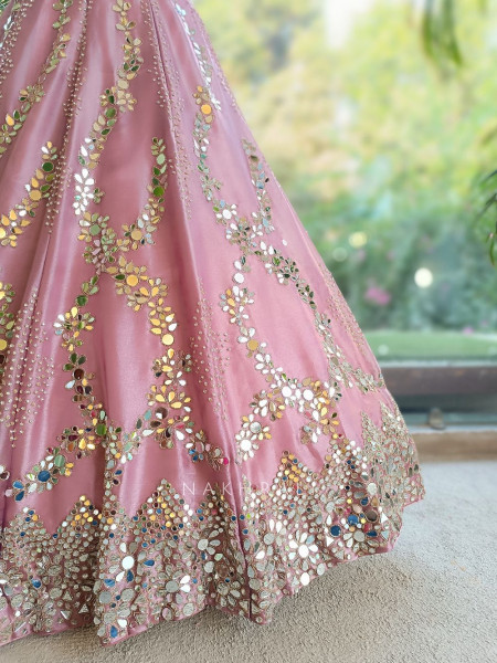 Aaina-e-Gul Pink Tissue Silk & Organza Silk Lehenga