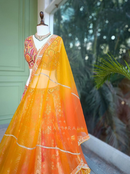 Aahana Orange Embroidered Lehenga Set