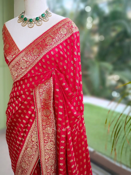 Brocade Medallion Red Banarasi Georgette Saree