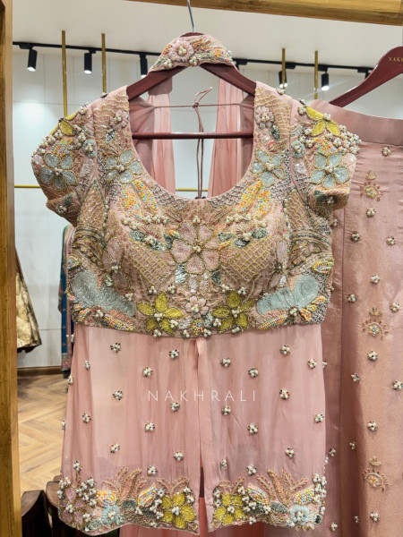 little flower Pink Viscose Georgette Indo Western Sharara Set