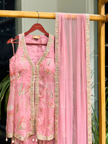 Willow Bloom Pink Indo-Western Palazzo Kurta Set