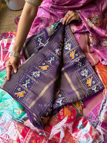 Kalyani Plum Purple  Patola Saree With With Running Blouse Piece