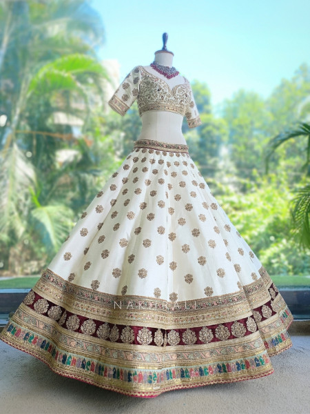 Veda Cream Raw Silk Bridal Lehenga