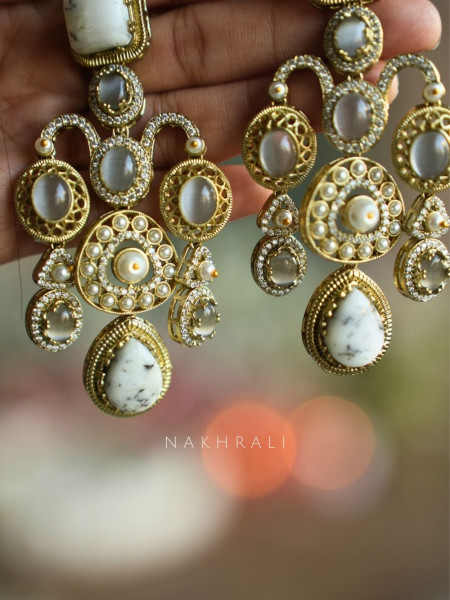 Iraaya  Grey Multistone Statement Earrings