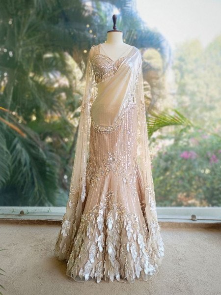 Elsa Nude Indo-Western Mermaid Lehenga with Sequin & Cut Dana Work