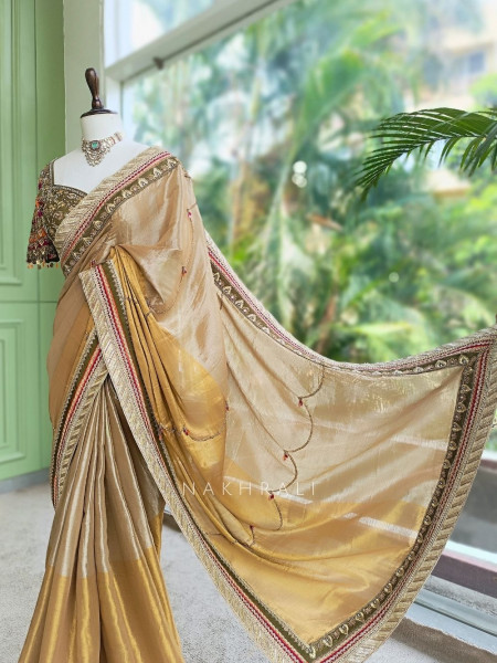 Kairi Mehendi Green Saree with Zari And Mirror Work