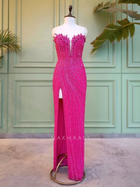 Fuchsia Flame Magenta Soft Net Gown