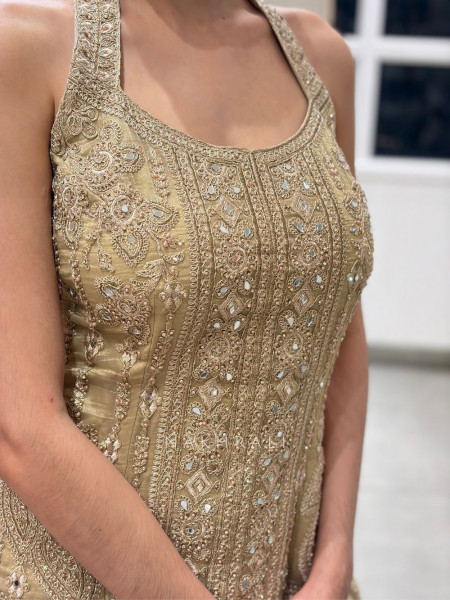Serene Pista Green Palazzo Set with Mirror Embroidery