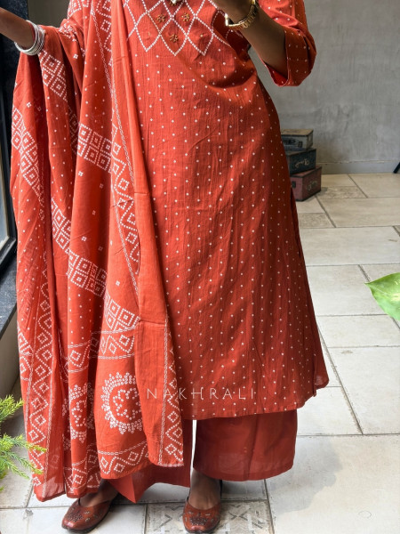 Navira Orange Printed Kurta Palazzo Set with Dori Detail