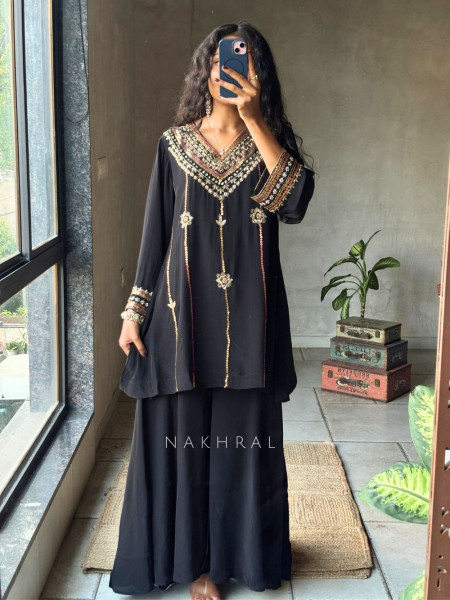 Amaya Boho Black Rayon Palazzo Kurta Set