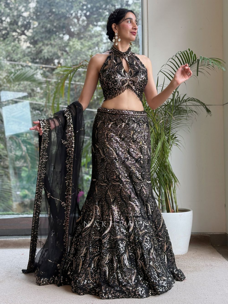 Image of Afra Black Indo-Western Mermaid Lehenga