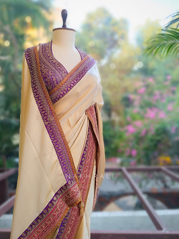 Image of Nazara Off white Satin Saree with Embroidered Sequin Blouse