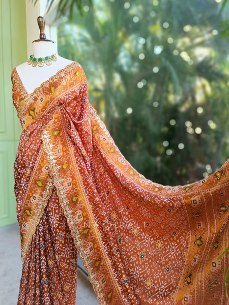 Zoraya Brown Ghatchola Saree with Elephant Motif Border